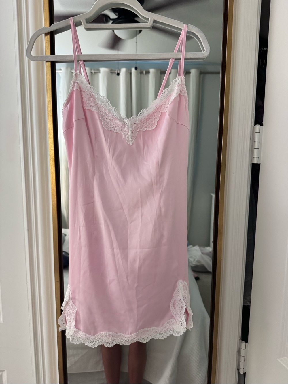 Lovers + Friends Pink Slip Dress with White Lace Trim